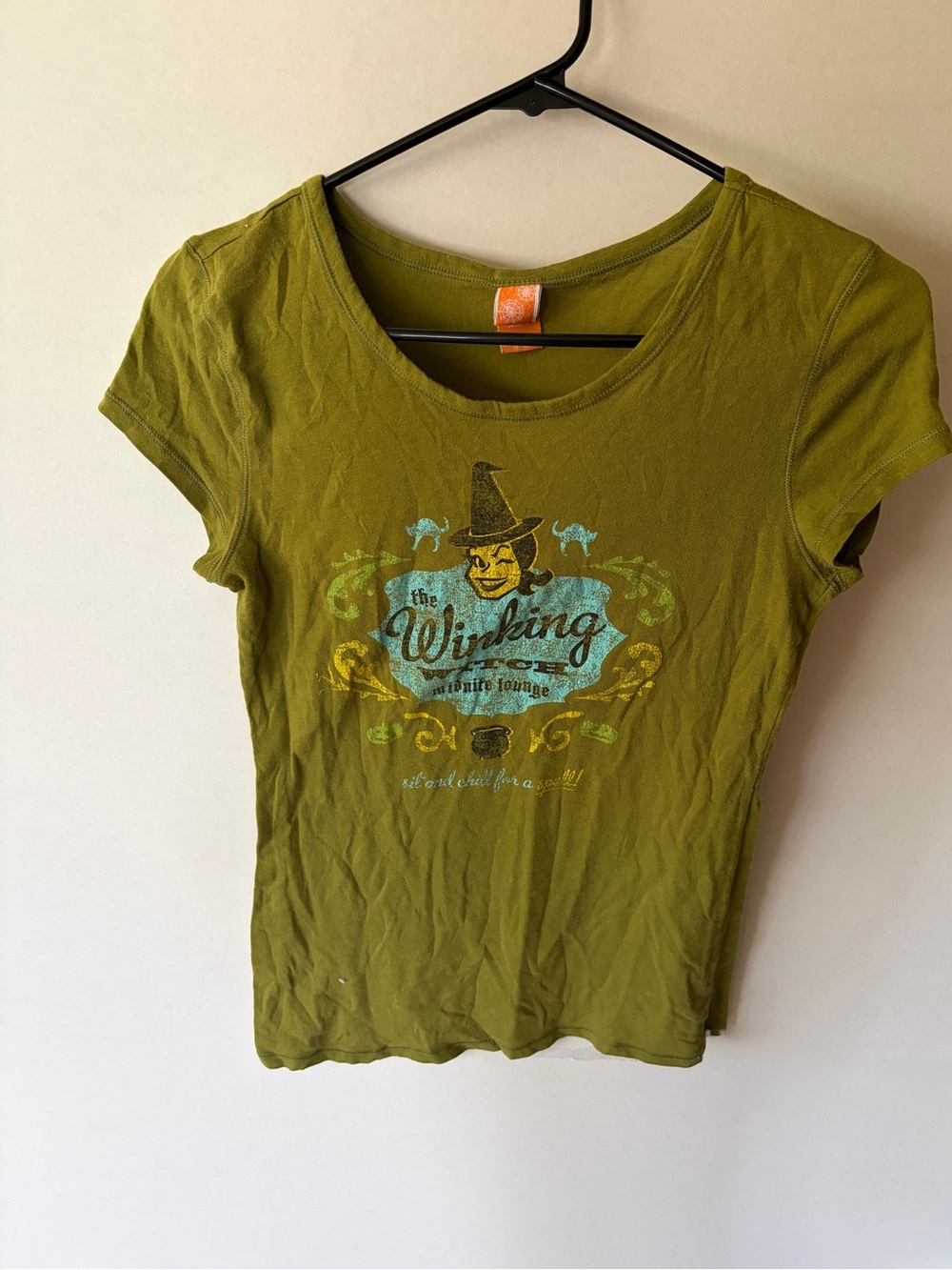 Vintage ‘The Winking Witch Midnight Lounge’ Scoop Neck Tee - Olive Green